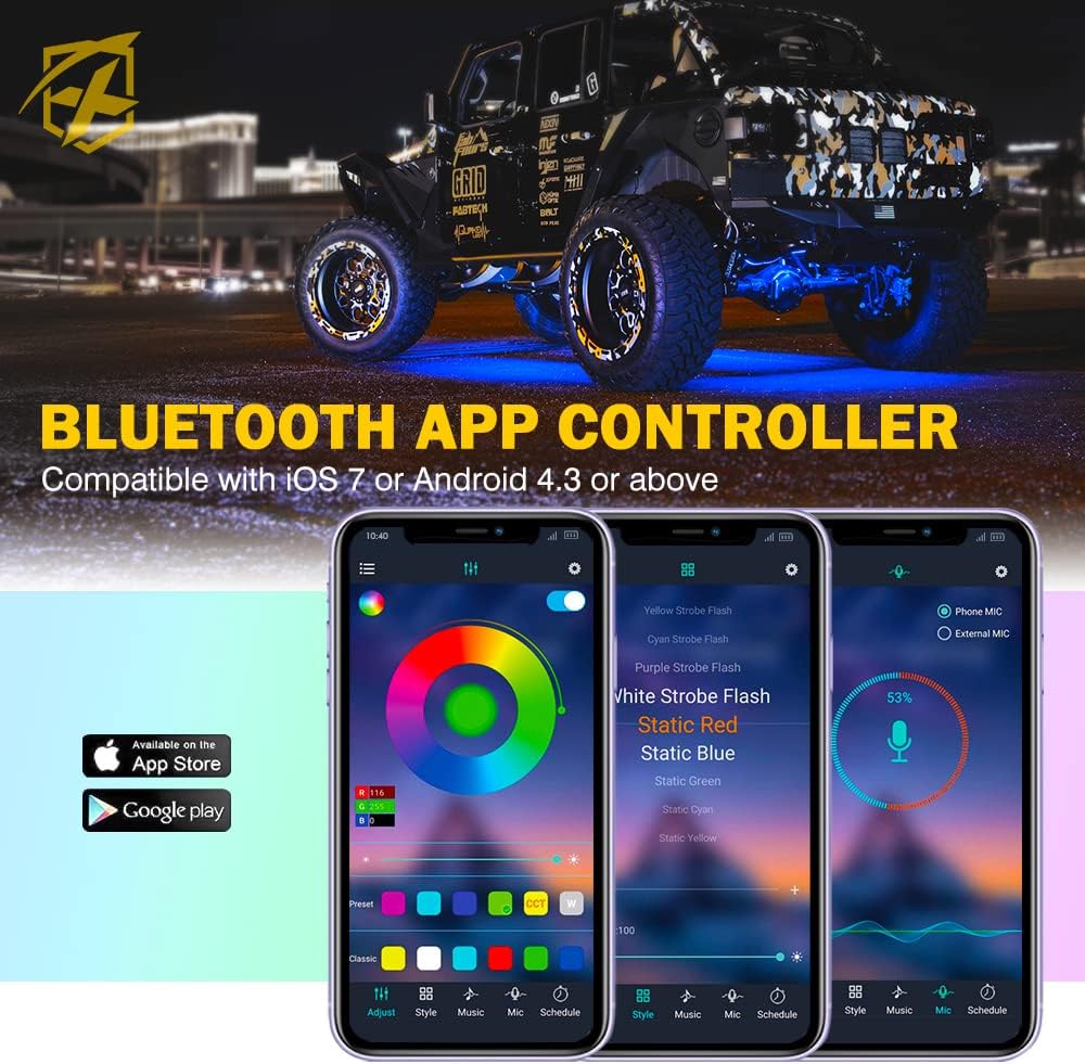 RGBW LED Rock Lights Kit with Bluetooth Controller, 6 Pods T144