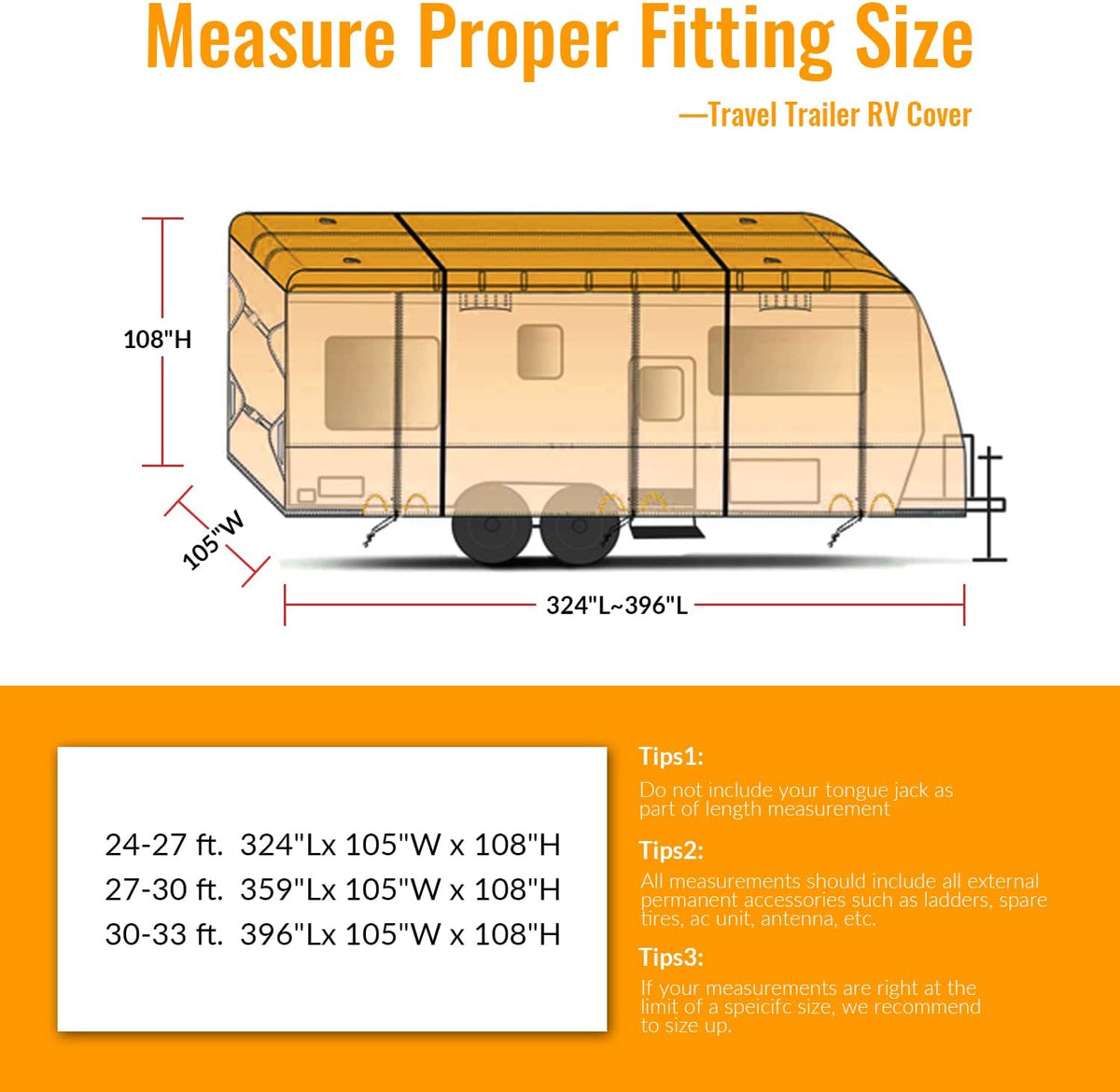 5 Layers Waterproof Travel Trailer RV Cover with 2 Windproof Straps R748823