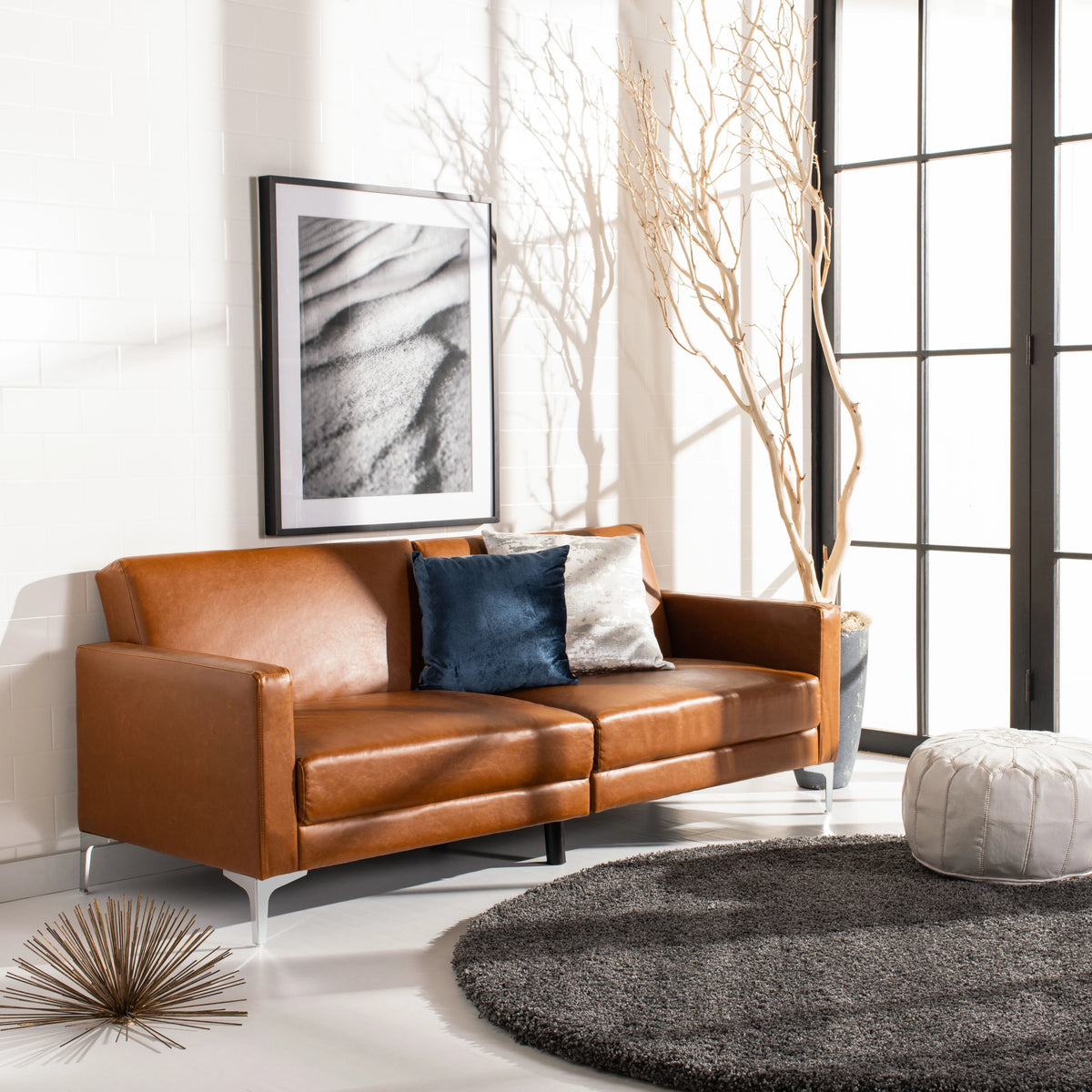 Cognac/Chrome Foldable Futon Bed J847