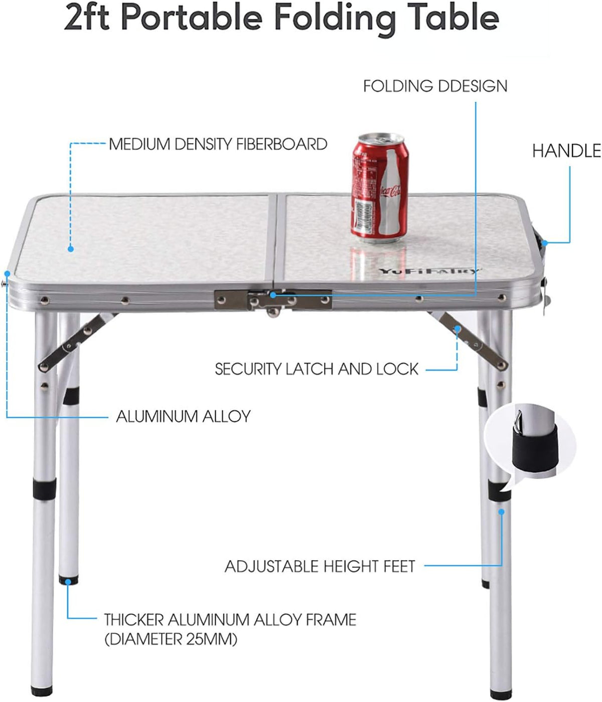 24''L x16''W Aluminum Folding Table with Adjustable Height Legs X107557