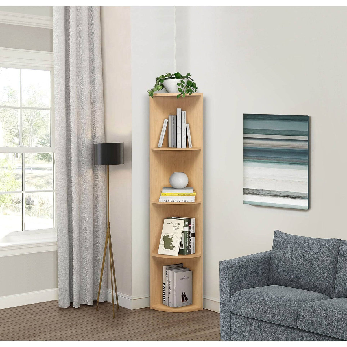 Natural Wood 4 Tier Corner Bookcase A76107