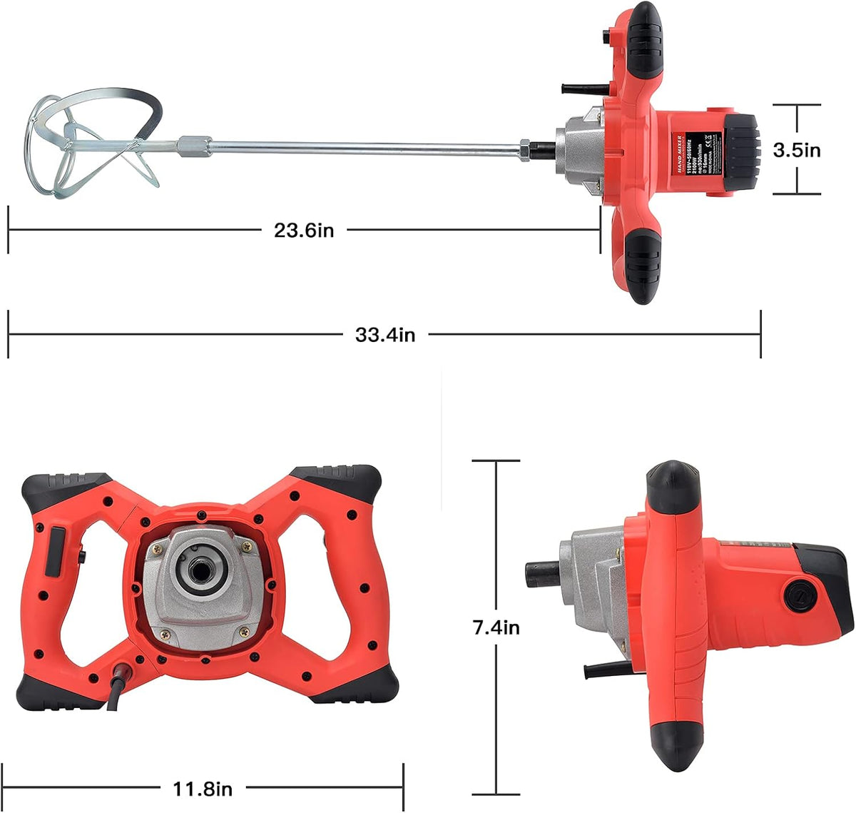 2100W Electric Handheld Concrete Mixer Drill, Cement Stirrer with Rod, 6 Speed, 110V, Pack of 2 D864