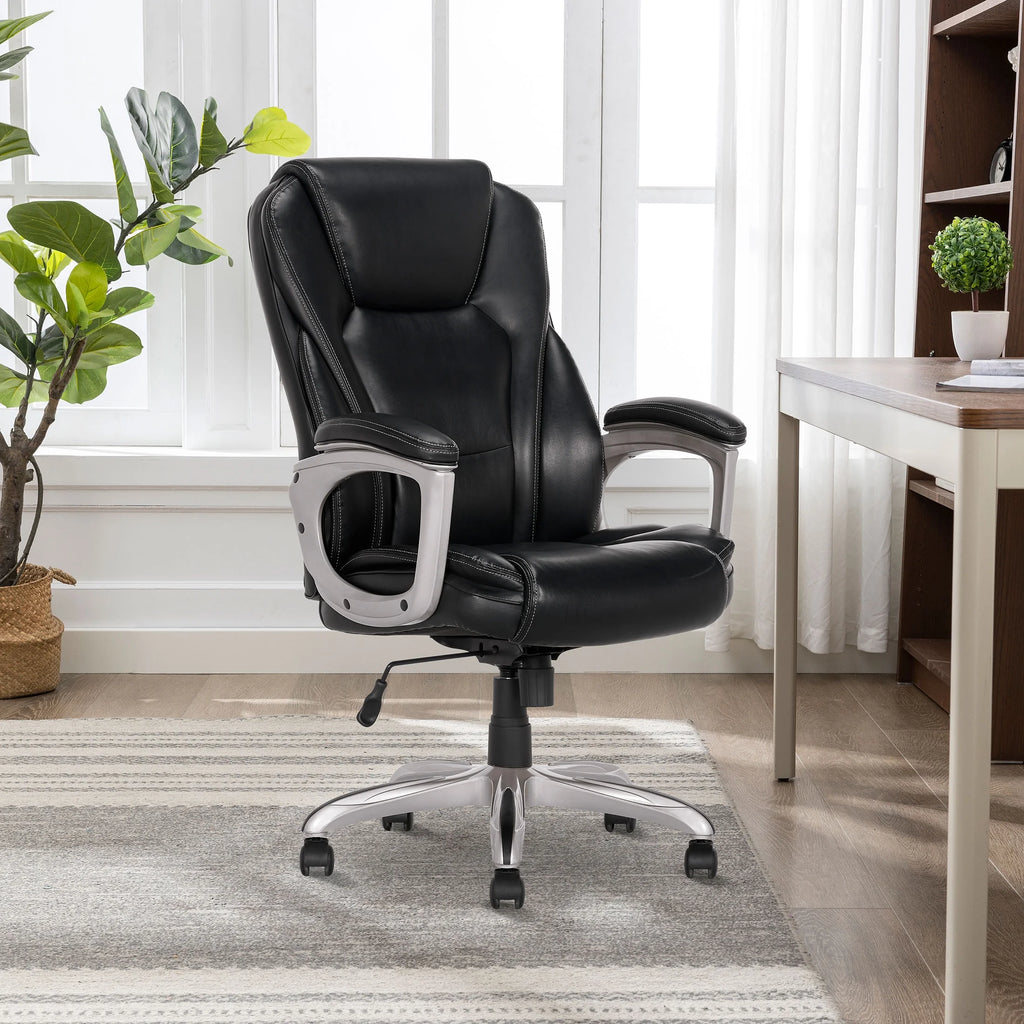 Black Bonded Leather Office Chair with Memory Foam W717