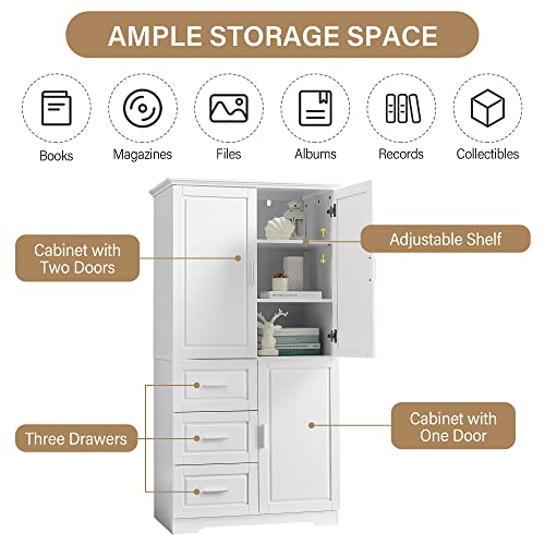 White Wood Pantry Cabinet with Shelves and Drawer R88601