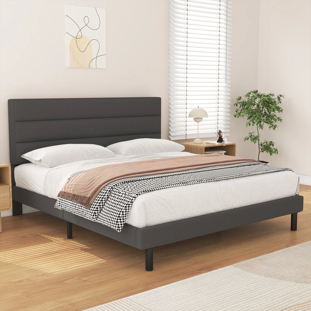Twin Size Wingback Fabric Upholstered Platform Bed Frame B5011