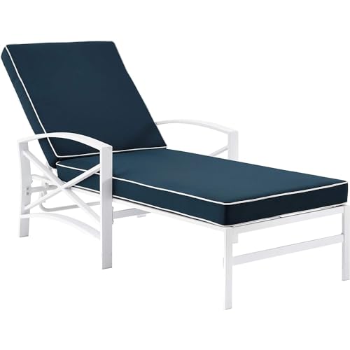 White Metal Chaise Lounge with Grey Cushions D44563