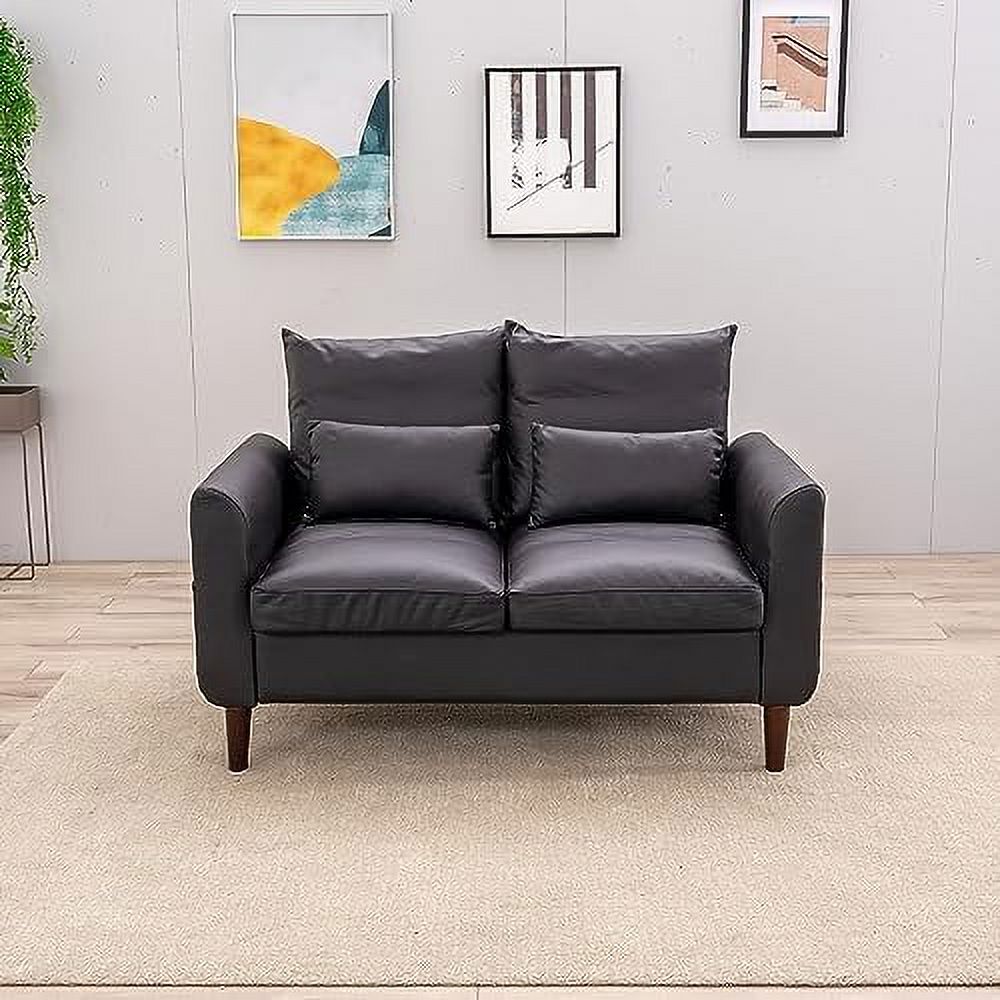 Black Faux Leather 2-Seater Sofa with Wood Leg X53354