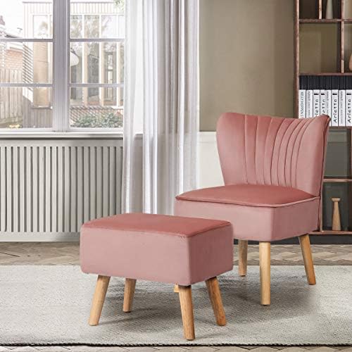 Pink Velvet Accent Chair with Ottoman Y624
