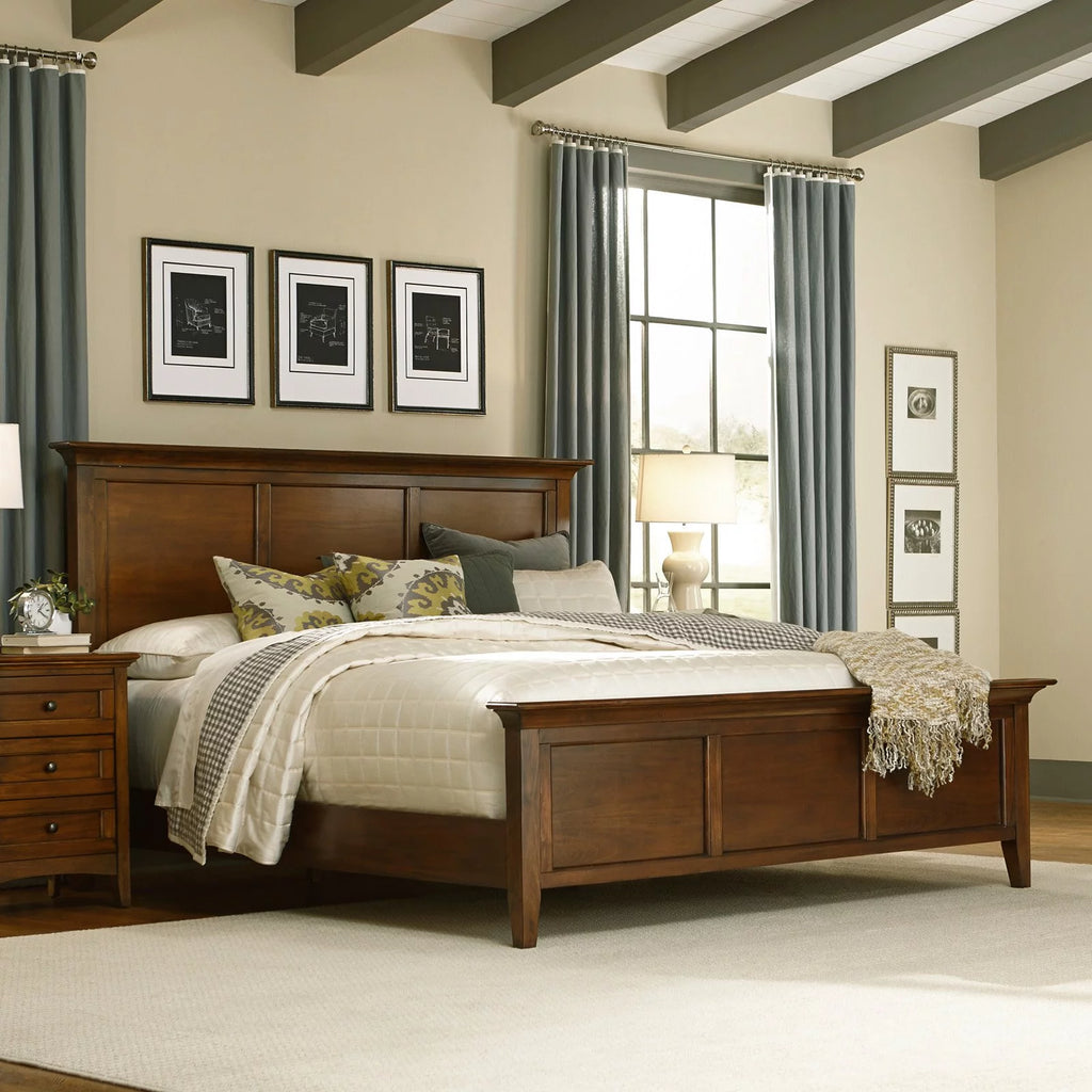Solid Wood King Panel Bed in Cherry Brown D130