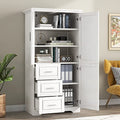 White Wood Pantry Cabinet with Shelves and Drawer R88601