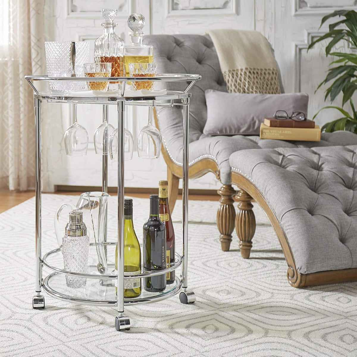 Chrome Metal Glass Top Bar Cart G538178