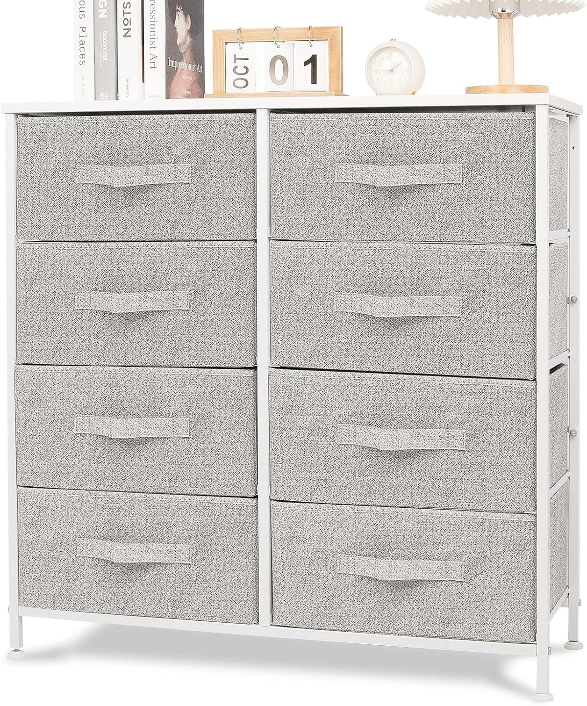 Gray 8 Drawer Vertical Dresser with Fabric Bins S516