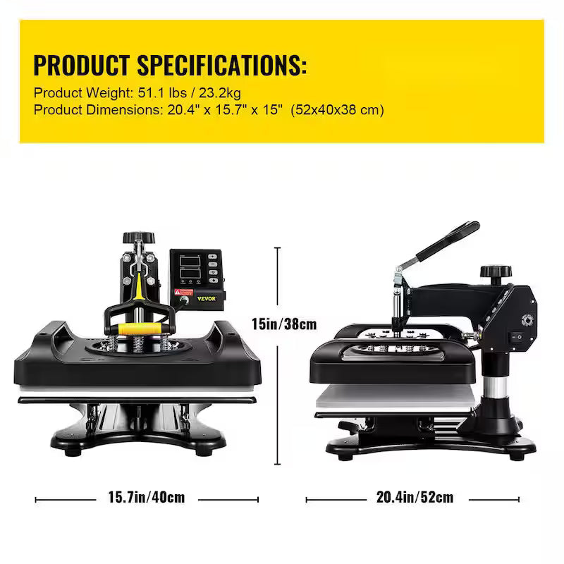 15 in. x 15 in. 5 in 1 Heat Press Machine Black W2245
