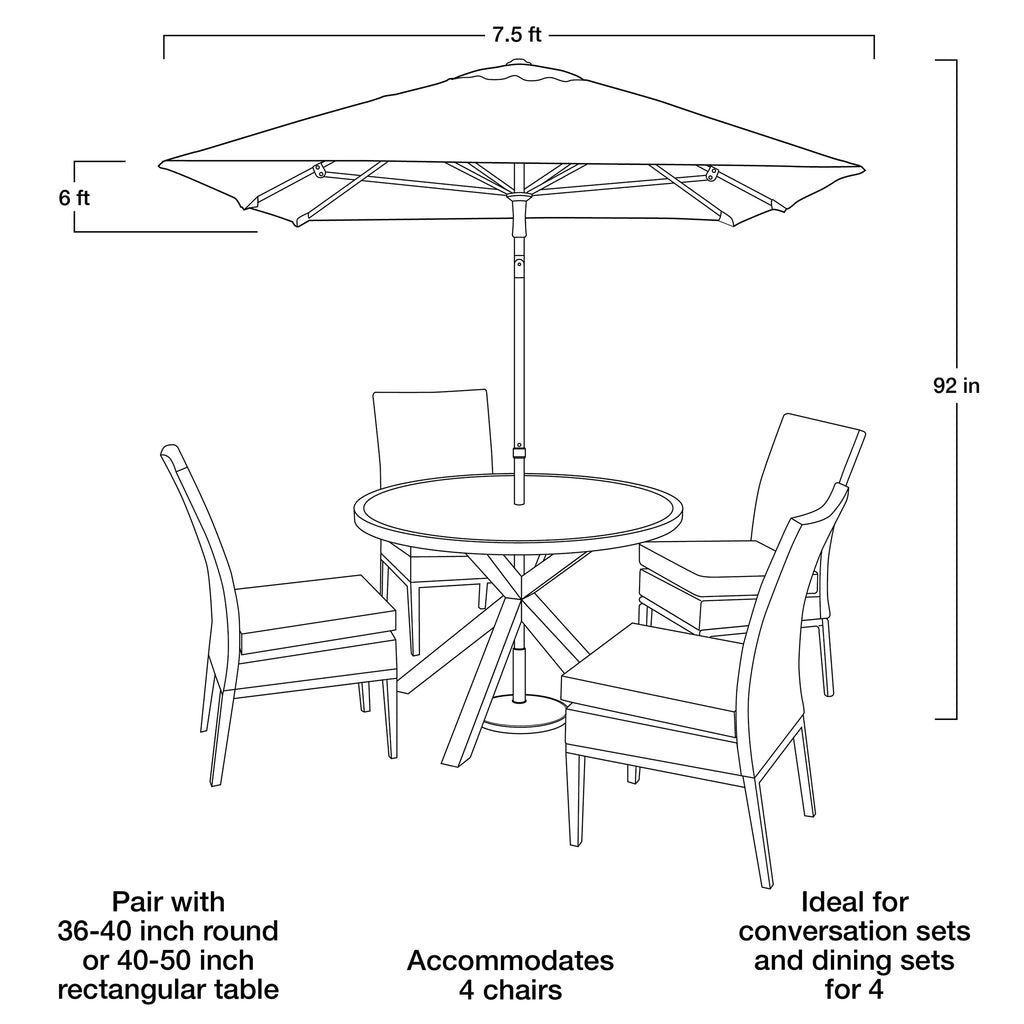 White 7.5' Round Patio Umbrella with Steel Pole K7153