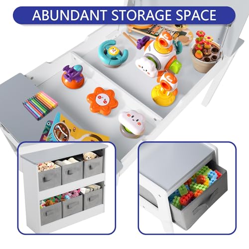 3 in 1 Wood Kids Art Table & Easel Chair Set with 6 Storage Bins Y758