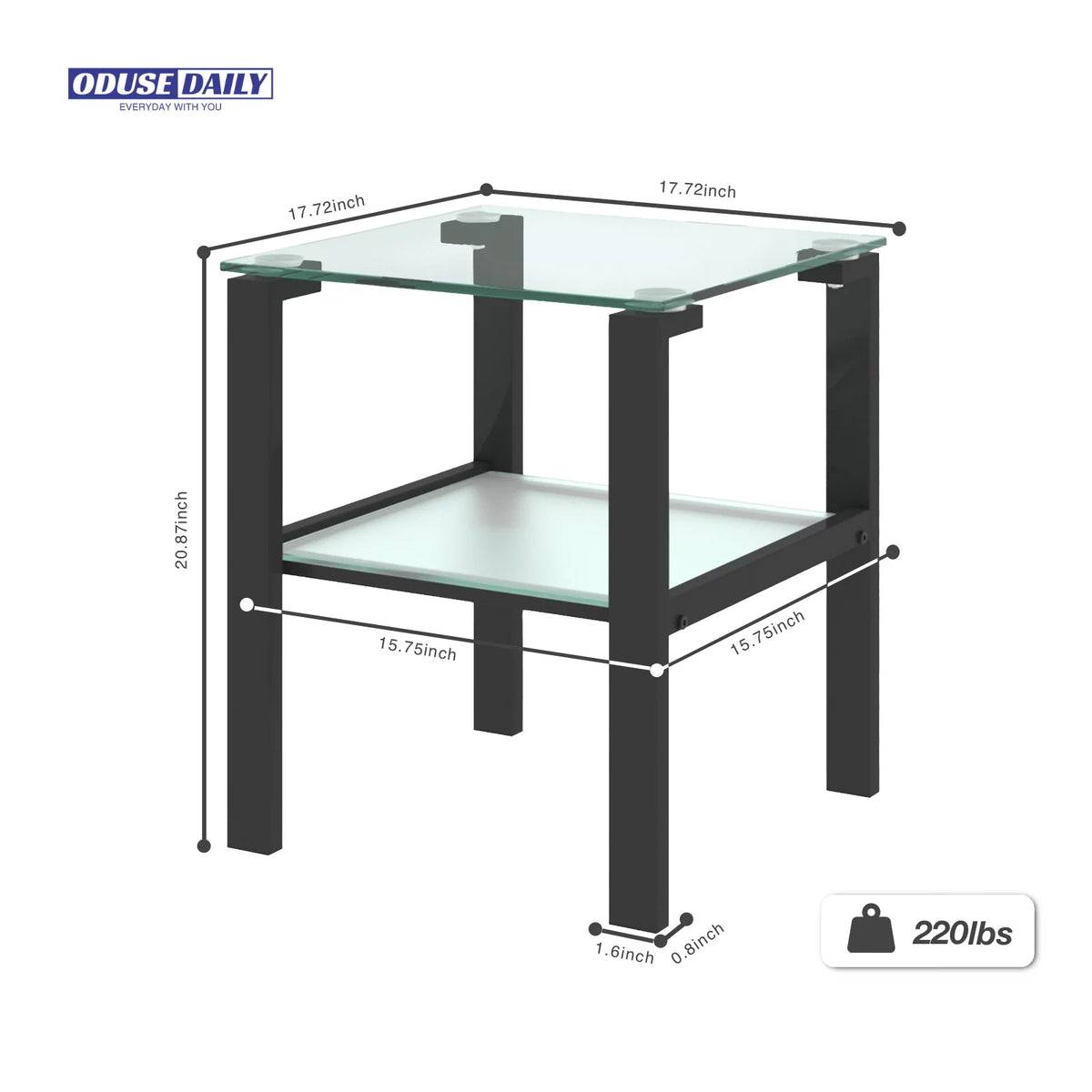 Black Glass Top Metal Frame End Table N3601