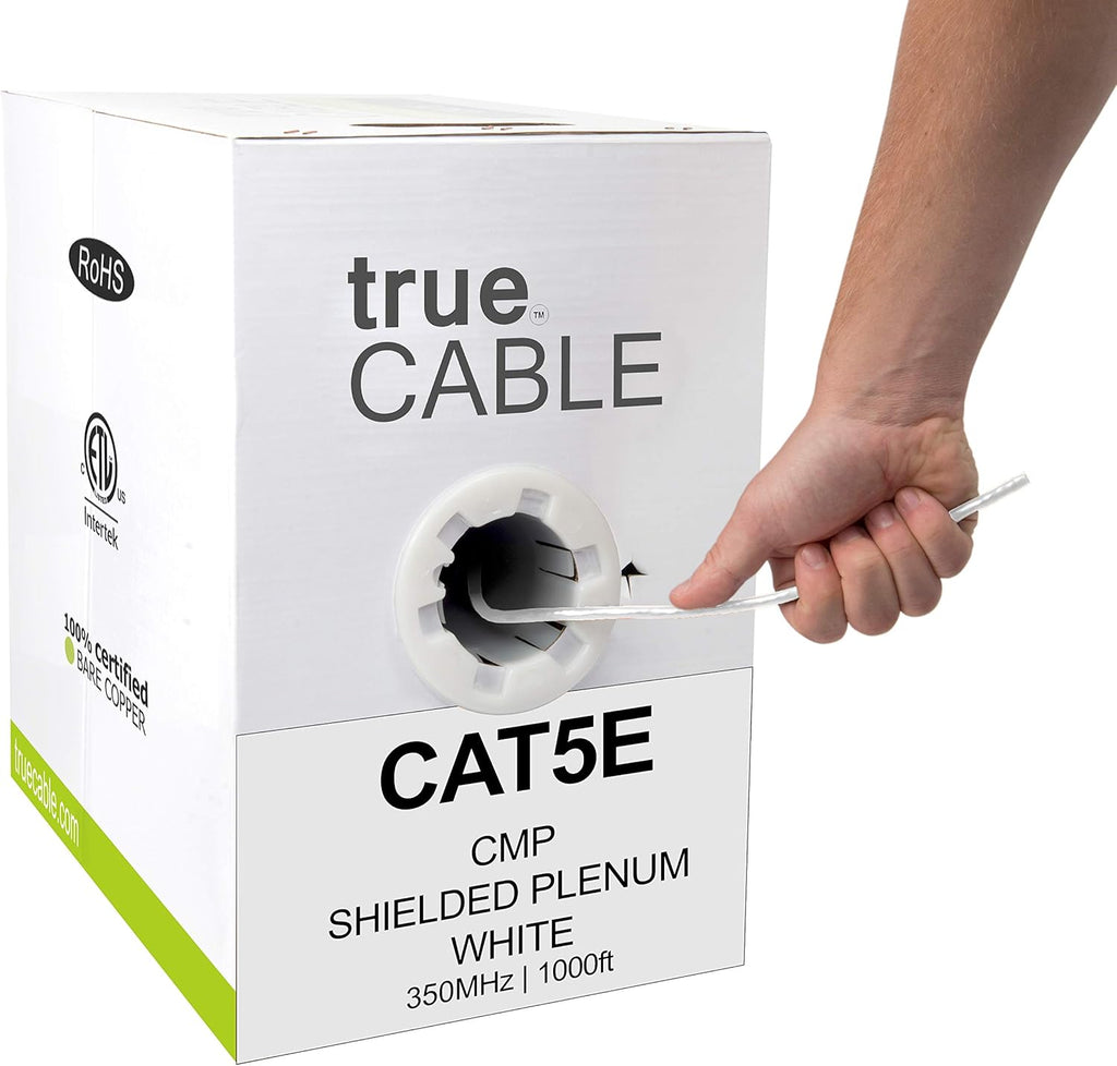 Cat5e Shielded Plenum 1000ft Blue 24AWG Solid Bare Copper Ethernet Cable V809