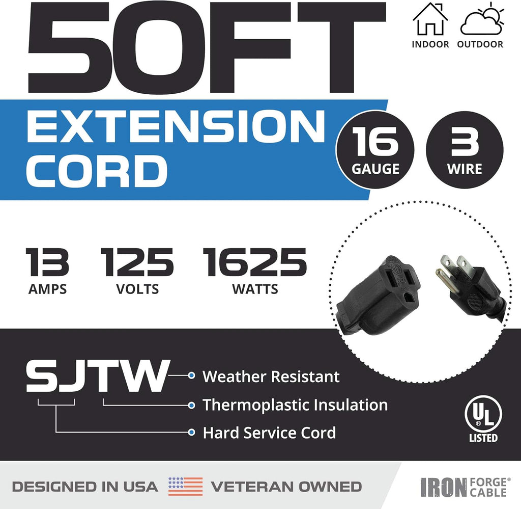 2 Pack of 50 Ft Black Extension Cord D4315