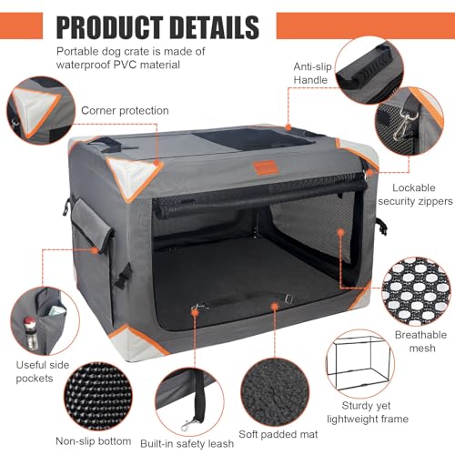 Collapsible 4-Door Portable Dog Crate with Soft Blanket A394798