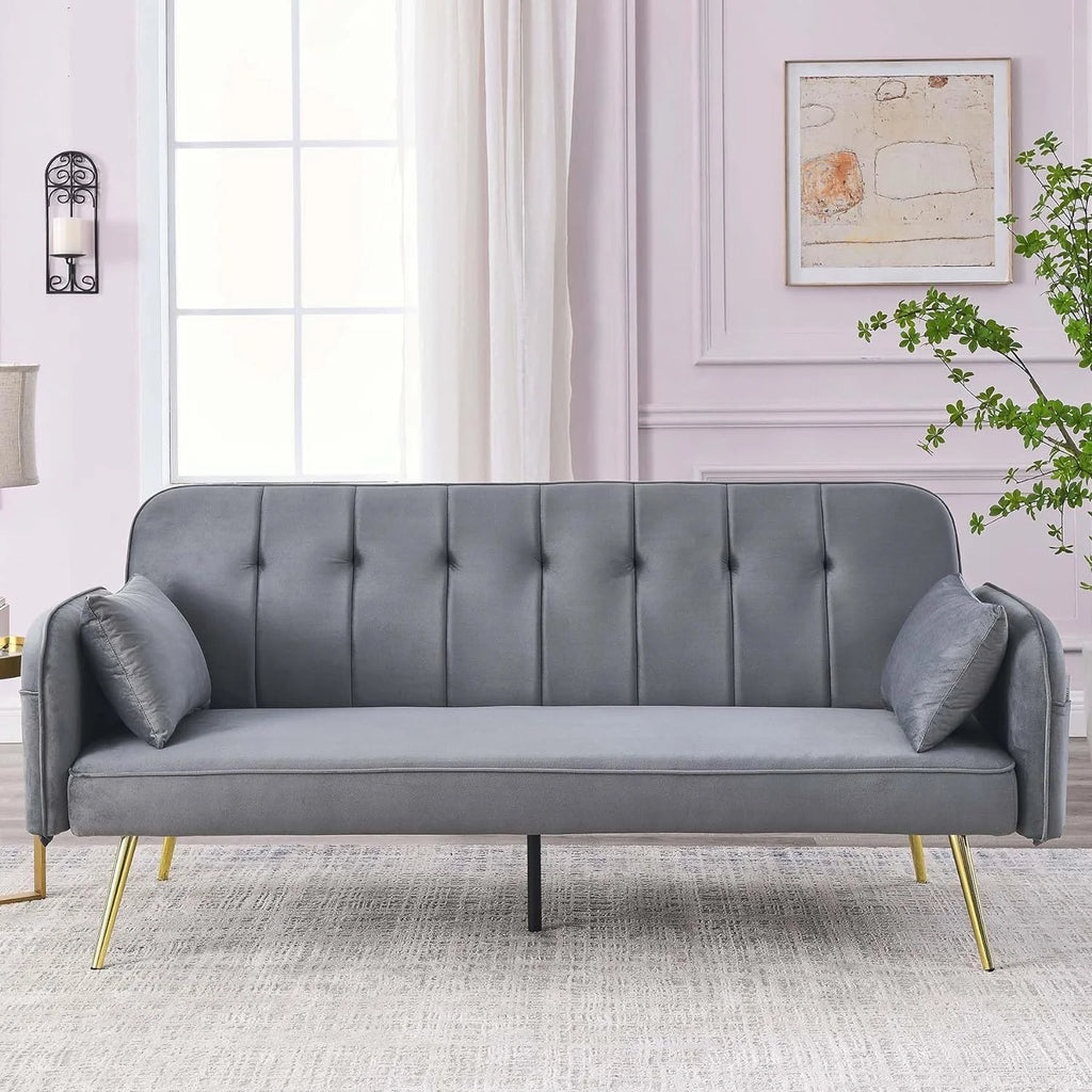 Grey Velvet Convertible Folding Sofa Bed E248700