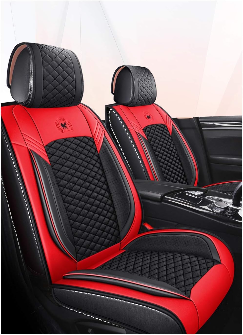 Black & Red Leather Car Seat Covers 5 Seats Full Set R495154