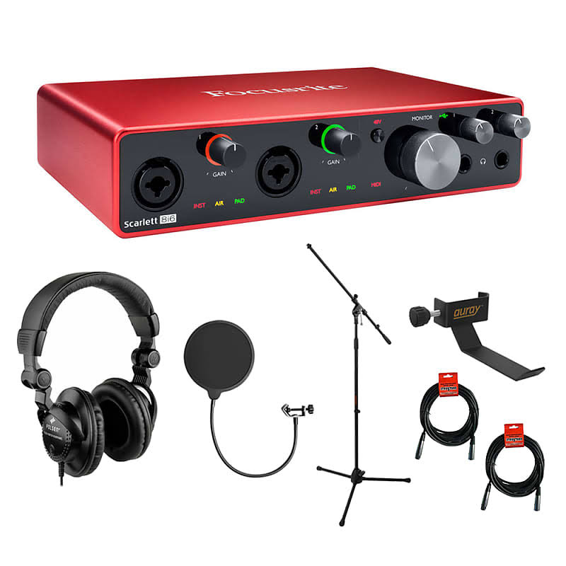 USB Audio Interface with Studio Headphones, Mic Stand, Headphone Holder, Pop Filter X83592