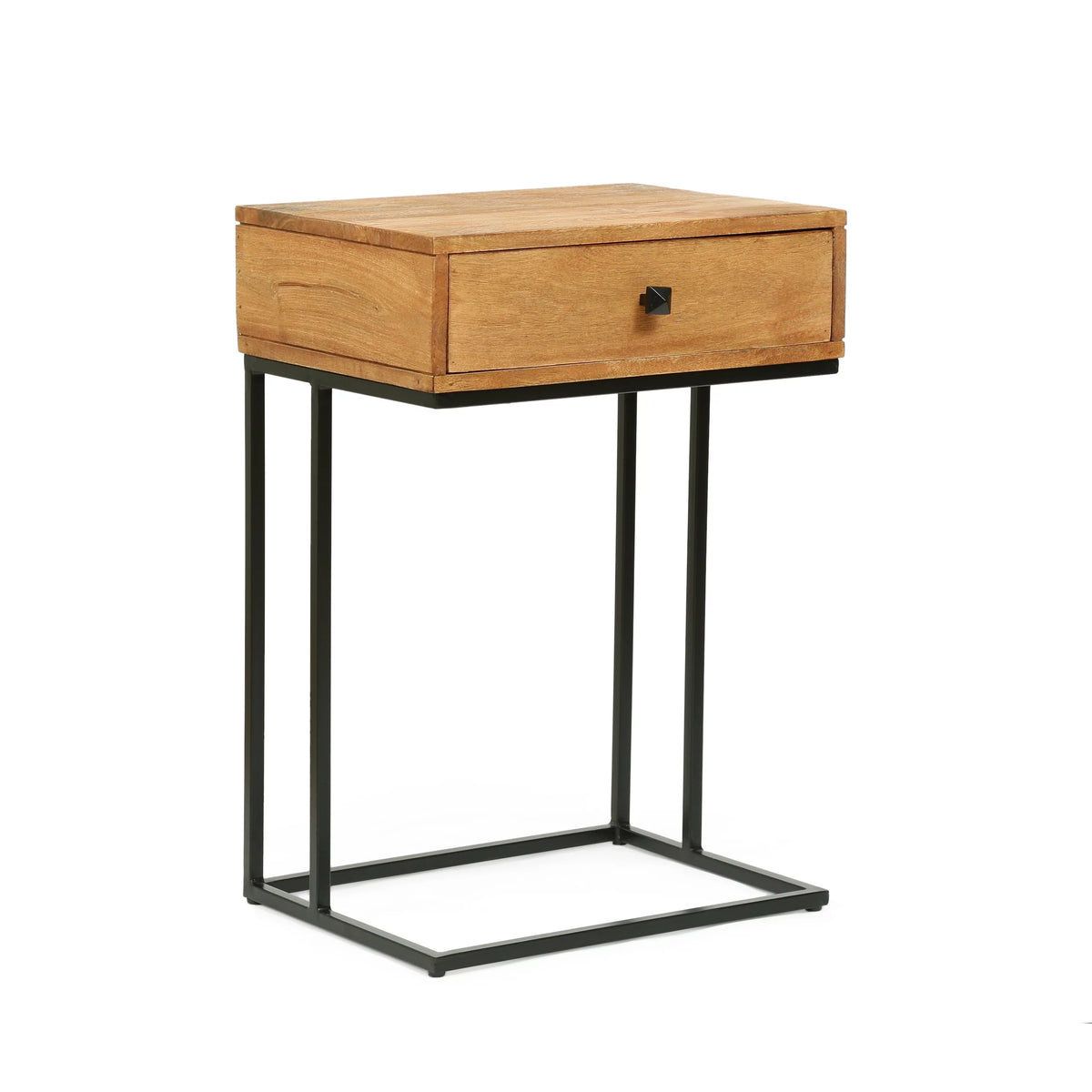 Mango Wood C-Shaped Side Table with Drawer M3771