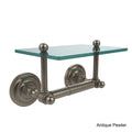 Antique Pewter Two Post Toilet Tissue Holder with Glass Shelf Q815