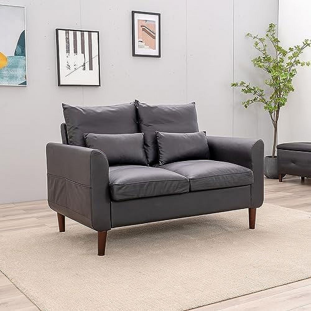 Black Faux Leather 2-Seater Sofa with Wood Leg X53354