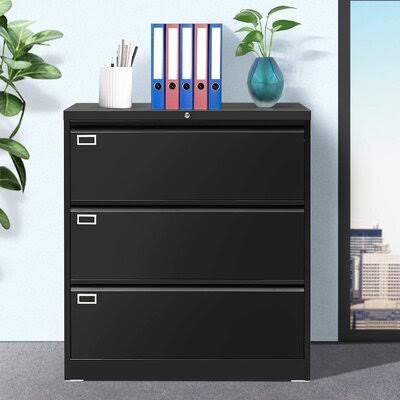 Black 3-Drawer Vertical Filing Cabinet T8529