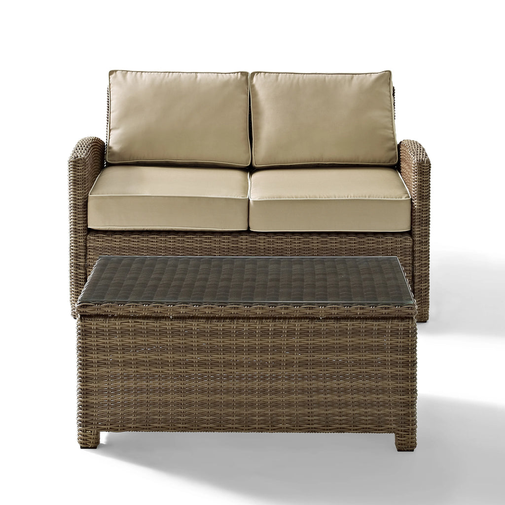 2 Piece Fabric Patio Sofa Set in Brown and Sand W88196