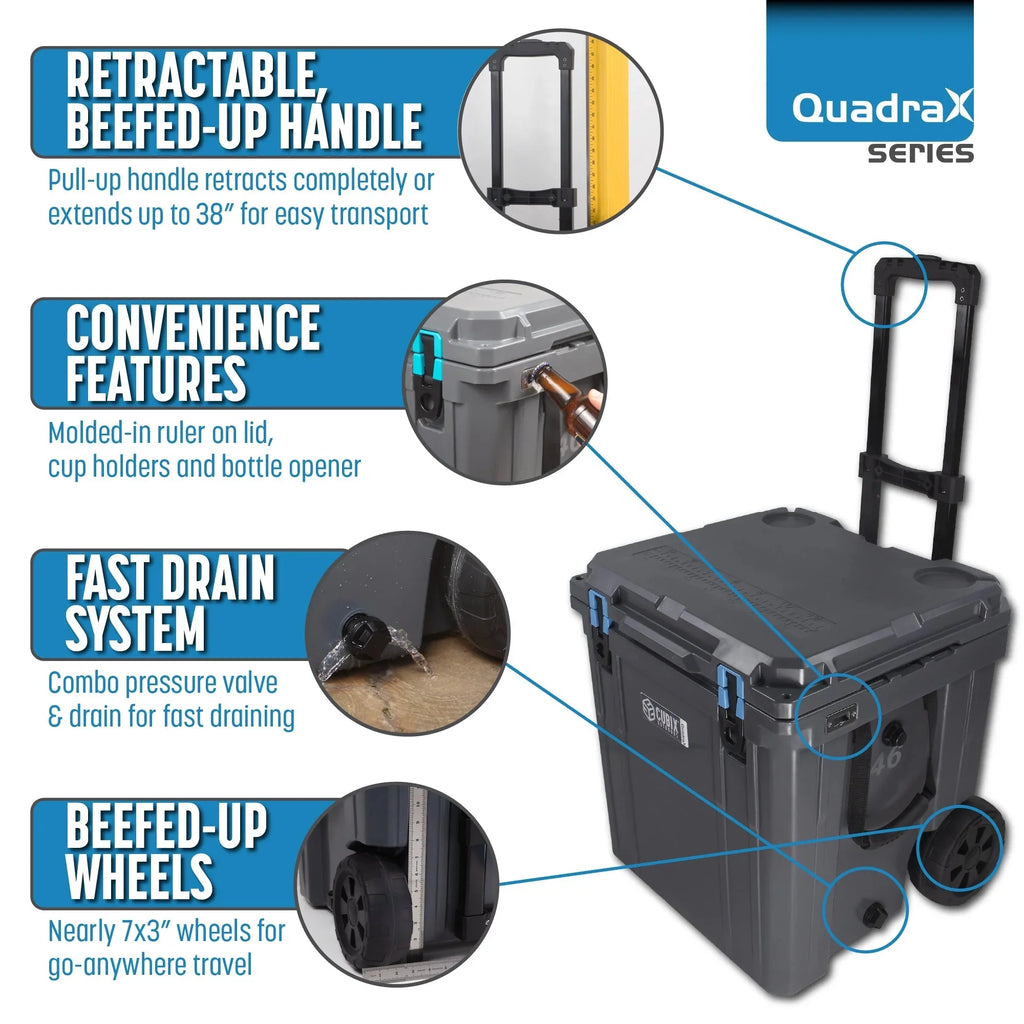 46QT Wheeled Rotomolded Portable Hard Cooler, Abyss Blue F598