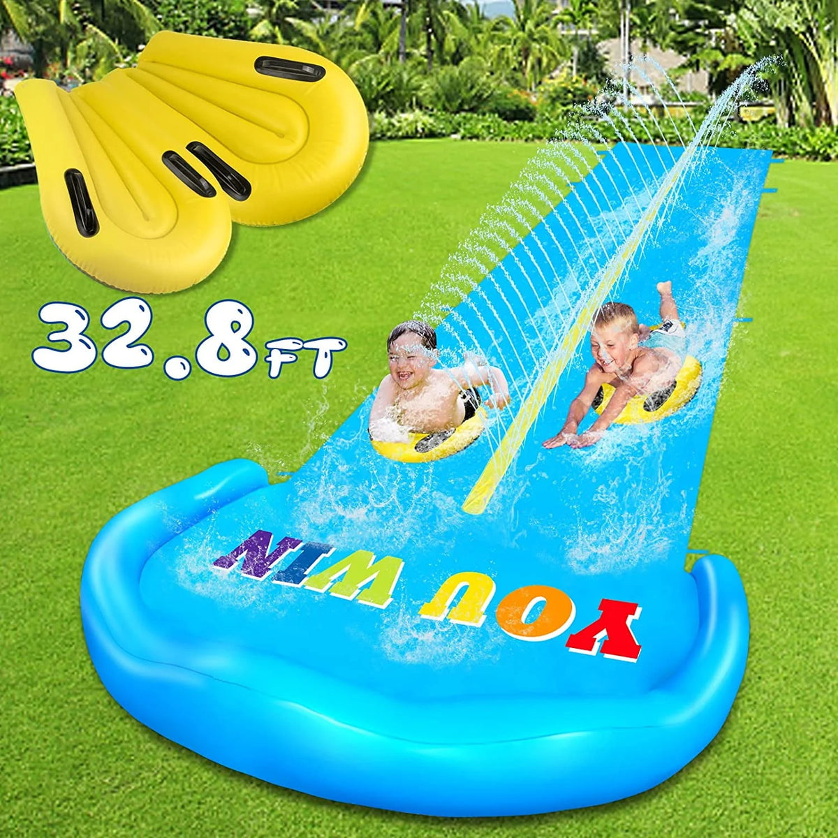 32.8FT Inflatable Water Slide with 2 Racing Lanes O827267