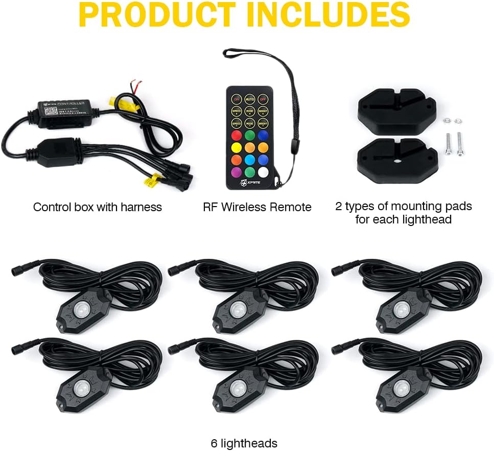 RGBW LED Rock Lights Kit with Bluetooth Controller, 6 Pods T144
