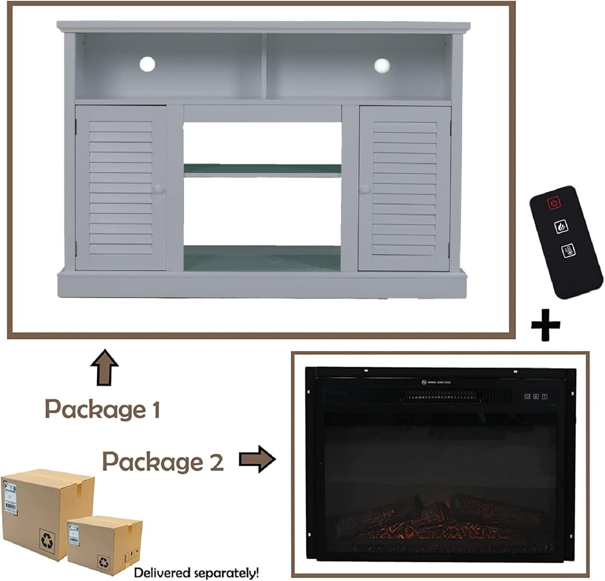 White Fireplace TV Stand with Adjustable Shelves V4935