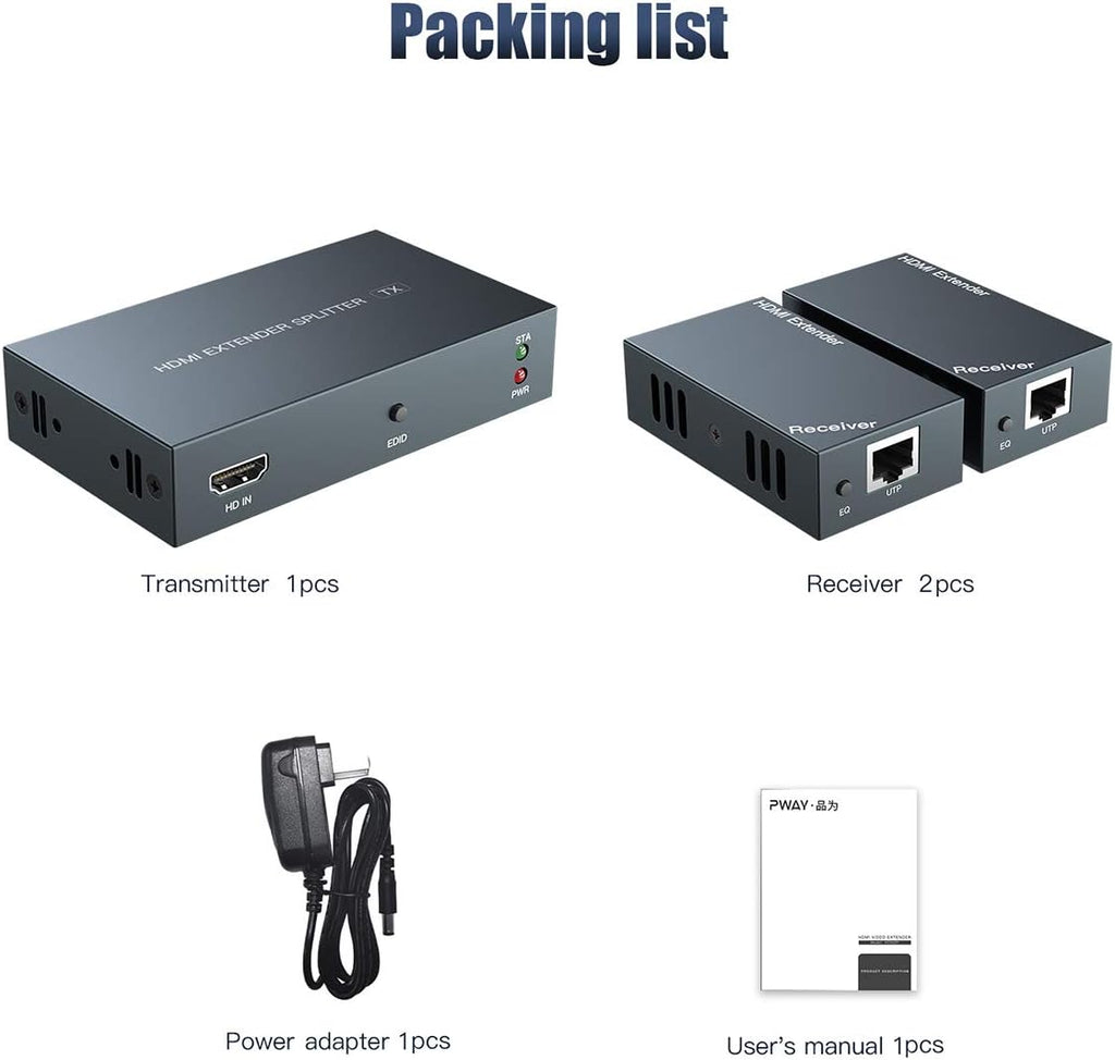 HDMI Extender 1 to 2 Splitter with 2 HDMI Local Output, Pack of 2 W4725