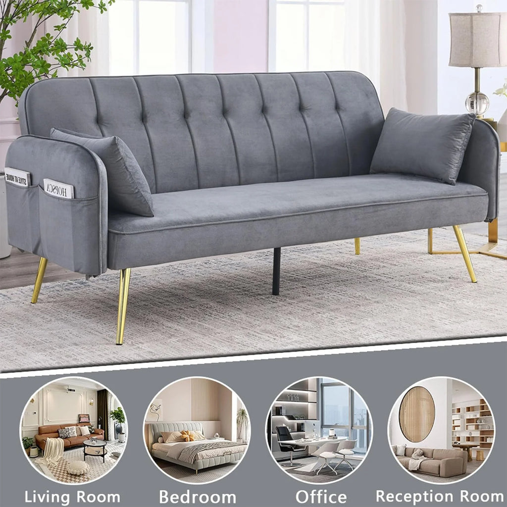 Grey Velvet Convertible Folding Sofa Bed E248700