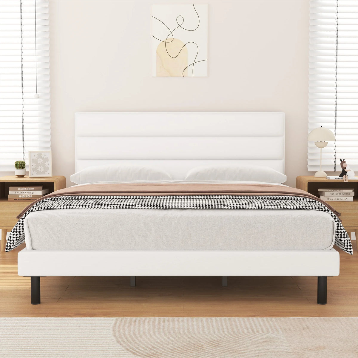 Twin Size Wingback Fabric Upholstered Platform Bed Frame B5011