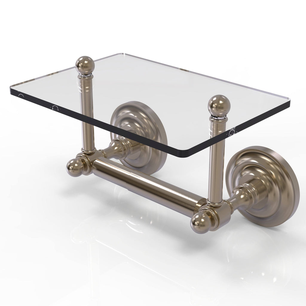 Antique Pewter Two Post Toilet Tissue Holder with Glass Shelf Q815