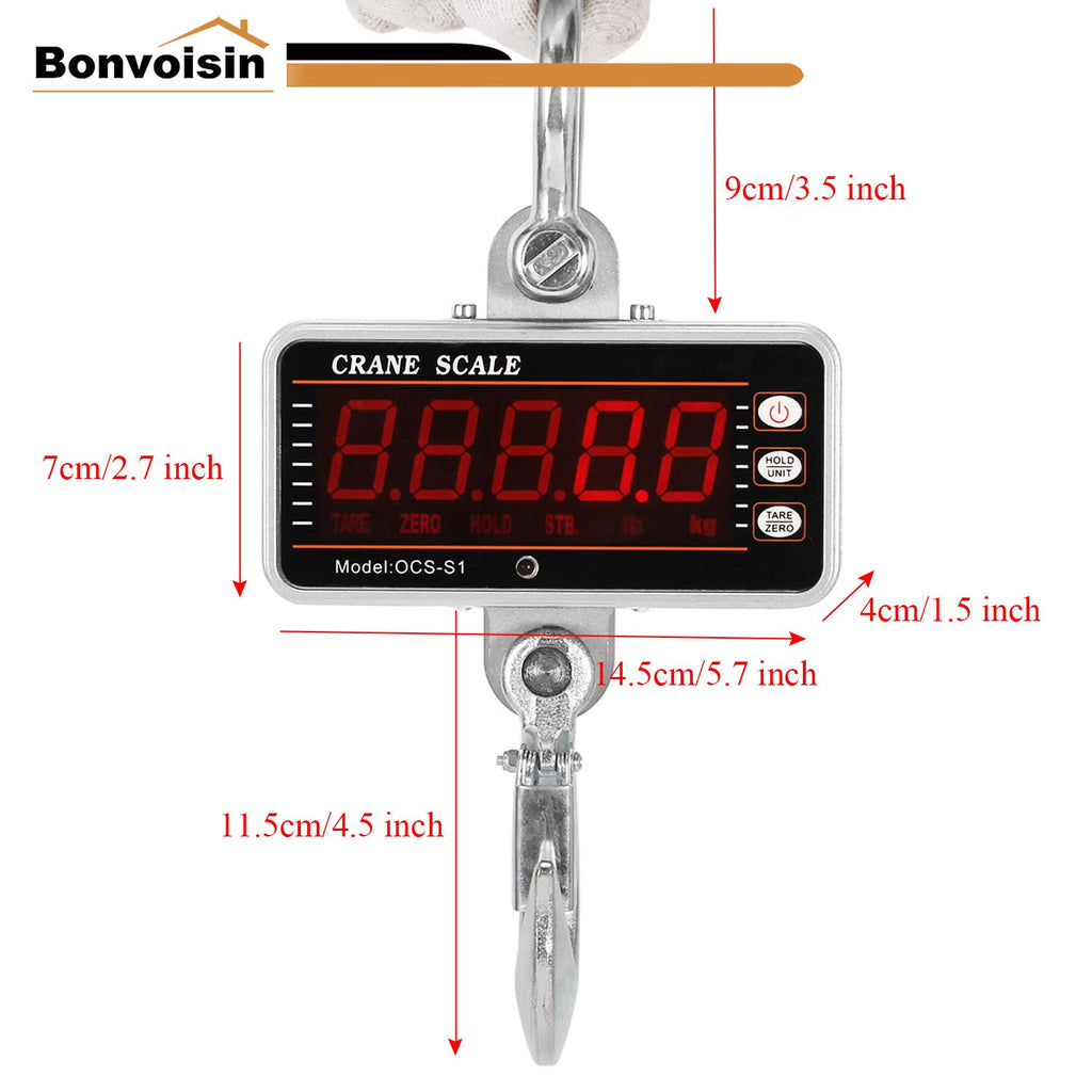 Digital Crane Scale 1000kg/2000lb Heavy Duty Hanging Scale with Remote Control LED Display E44080