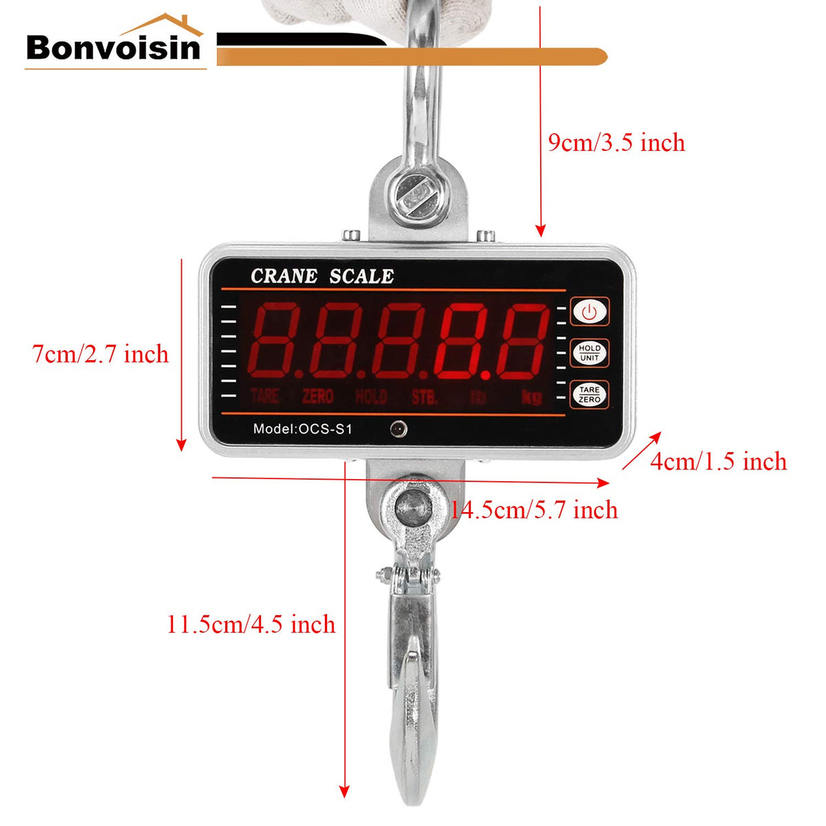 Digital Crane Scale 1000kg/2000lb Heavy Duty Hanging Scale with Remote Control LED Display E44080