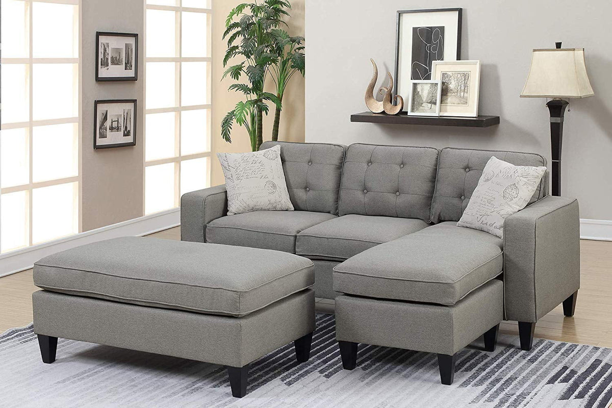 Light Grey Linen-Like Fabric Sectional Sofa Set Q47498