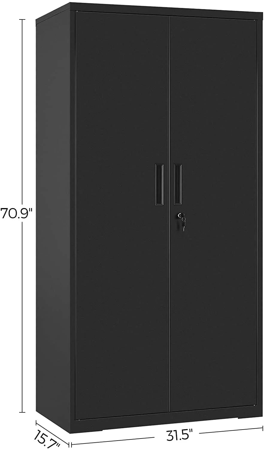 Metal Storage Cabinet with Doors and Shelves Black C513