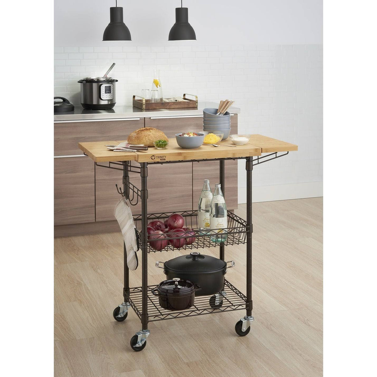 Bamboo Kitchen Cart in Bronze Anthracite - Brown - Wood E4995