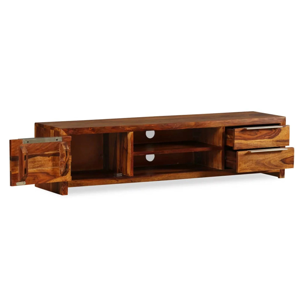 Sheesham Wood TV Stand with Door Cabinet and 2 Storage Drawers H6948