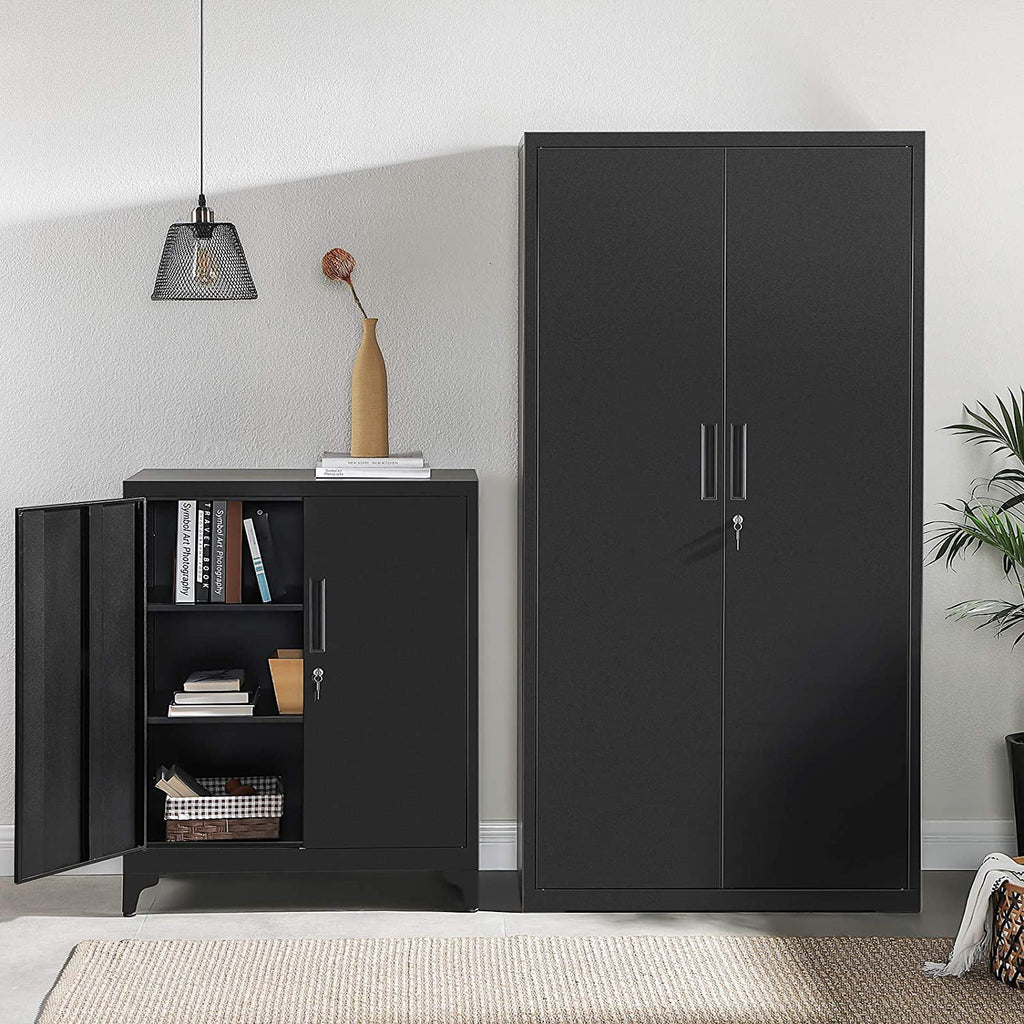 Metal Storage Cabinet with Doors and Shelves Black C513