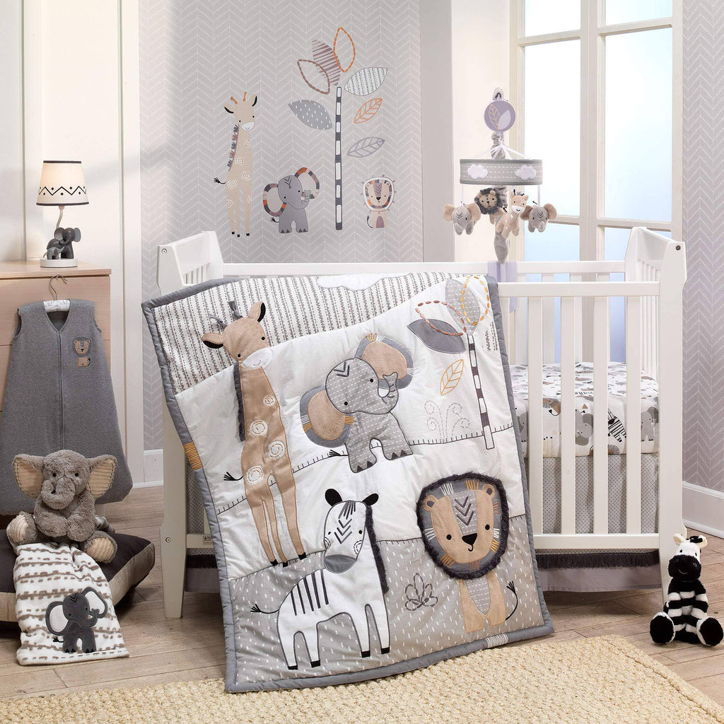 Jungle Safari Gray/Tan/White 6-Piece Baby Crib Bedding Set X390764
