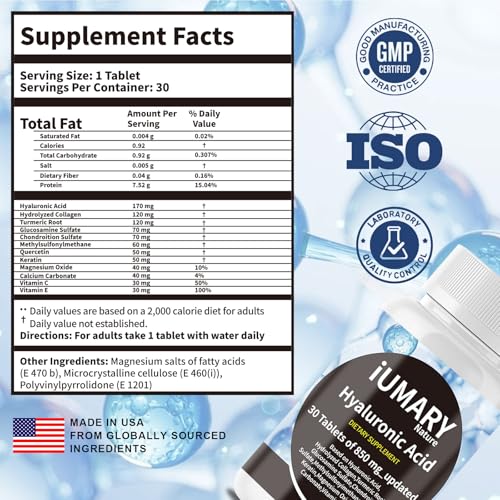 Hyaluronic Acid 850mg Dietary Supplement with Collagen 30 Tablets Pack of 3 R13587