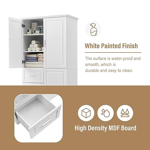 White Wood Pantry Cabinet with Shelves and Drawer R88601