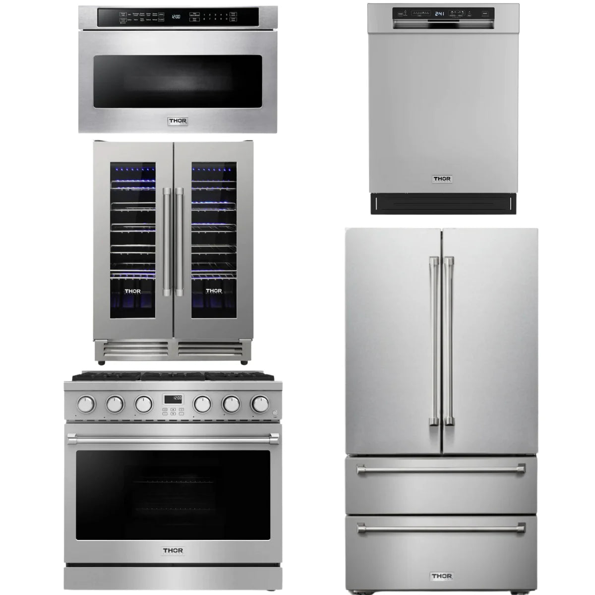36 Gas Range, Refrigerator, Dishwasher, Microwave and Wine Cooler H9368